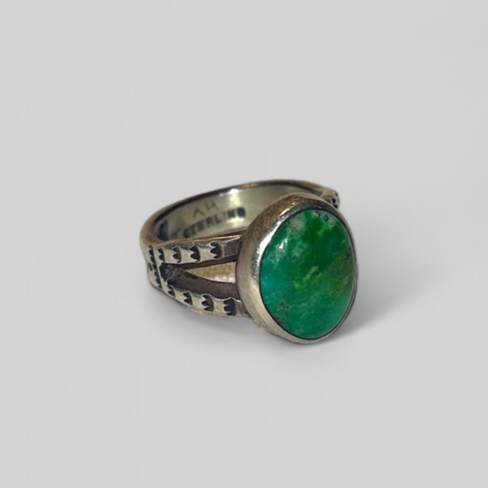🎍{PRICE FIRM} DDR Single Stone Turquoise, Hallmarked Sterling Silver Ring - Picture 2 of 3